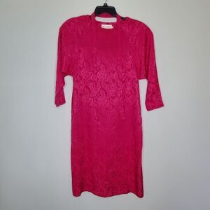 Ms. Chaus 14 Vintage Dress Magent Floral Print Lightweight